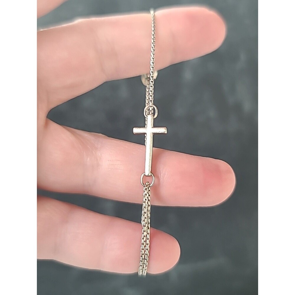 Alex And Ani 925 Sterling Silver Pull Chain Cross Bracelet USED